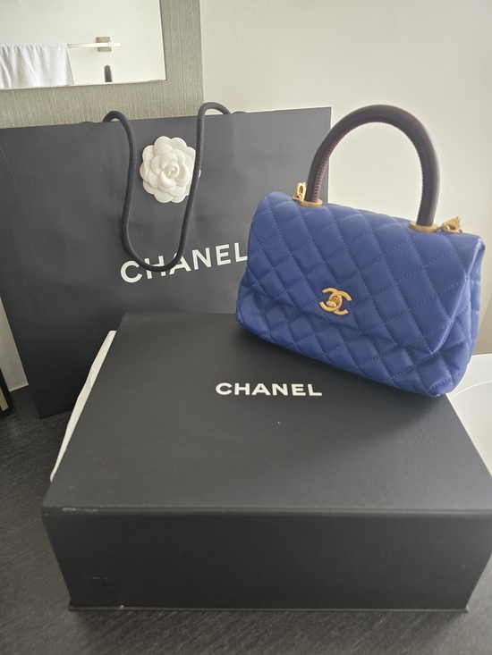 CHANEL Handbags - Chanel Quilted Mini Top Handle Bag in Blue Authentic